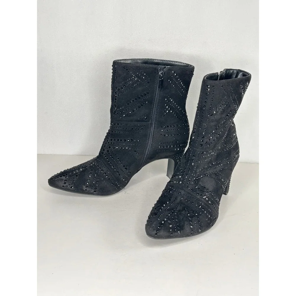 INC International Concepts Vyomi Black Rhinestone Studded Ankle Boots Womens 11M